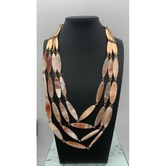 Stella & Ruby Gold Tone & Marbled Pink Acrylic Multi-Strand Layered Necklace - Picture 4 of 7